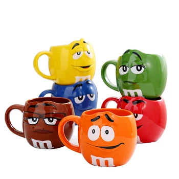 M&M, kavos puodeliai, keramikos arbatos puodelius ir taures didelės talpos ženklas mielas pupelių išraiška animacinių filmų kūrybos drinkware siųsti šaukštas